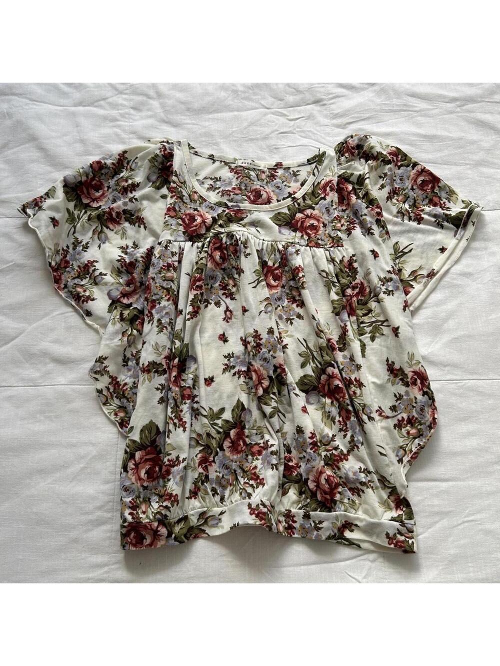 Axes Femme Ivory Floral Flutter Sleeve Top Mori Kei Cottagecore M Japan